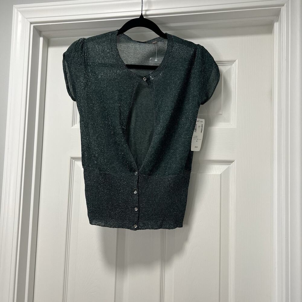 Halogen Malachite short sleeve sheer‎ women's slim Medium top NWT